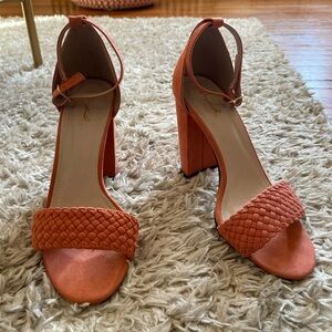 Coral strappy heels
